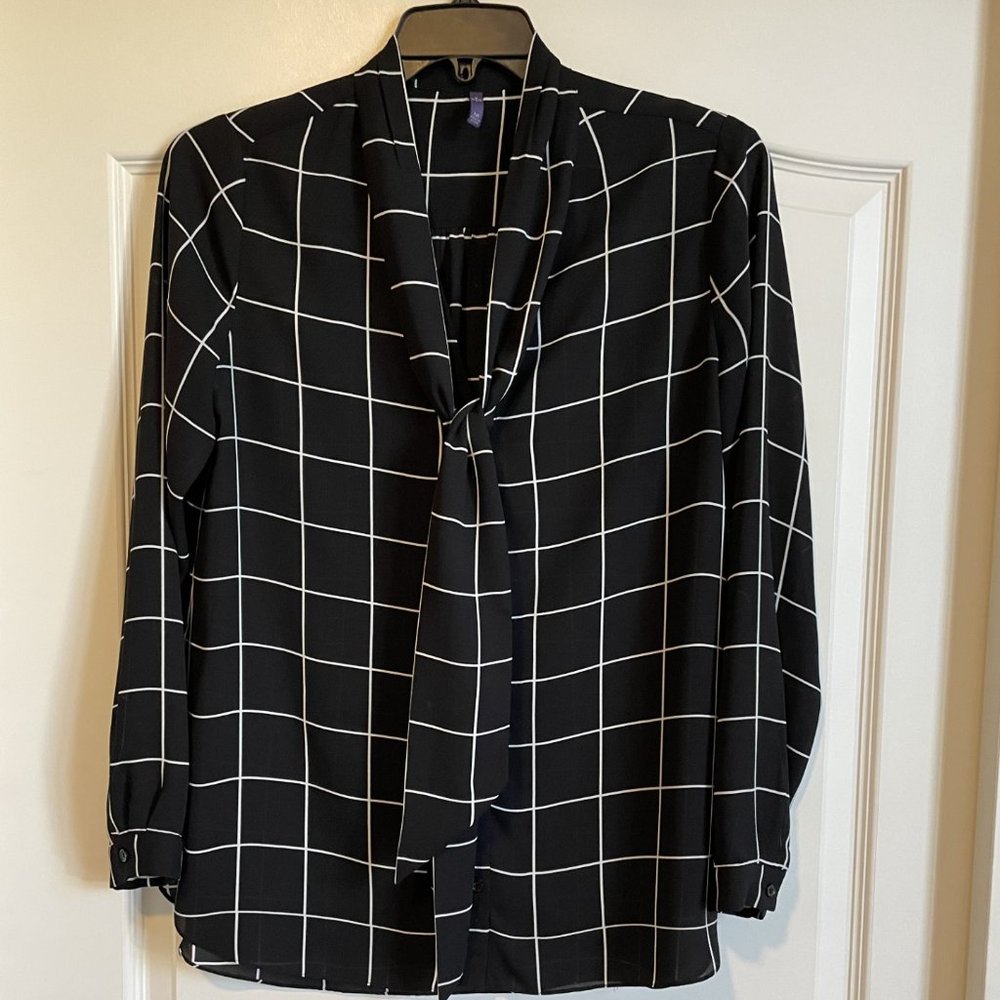 NYDJ Black and White Grid Blouse